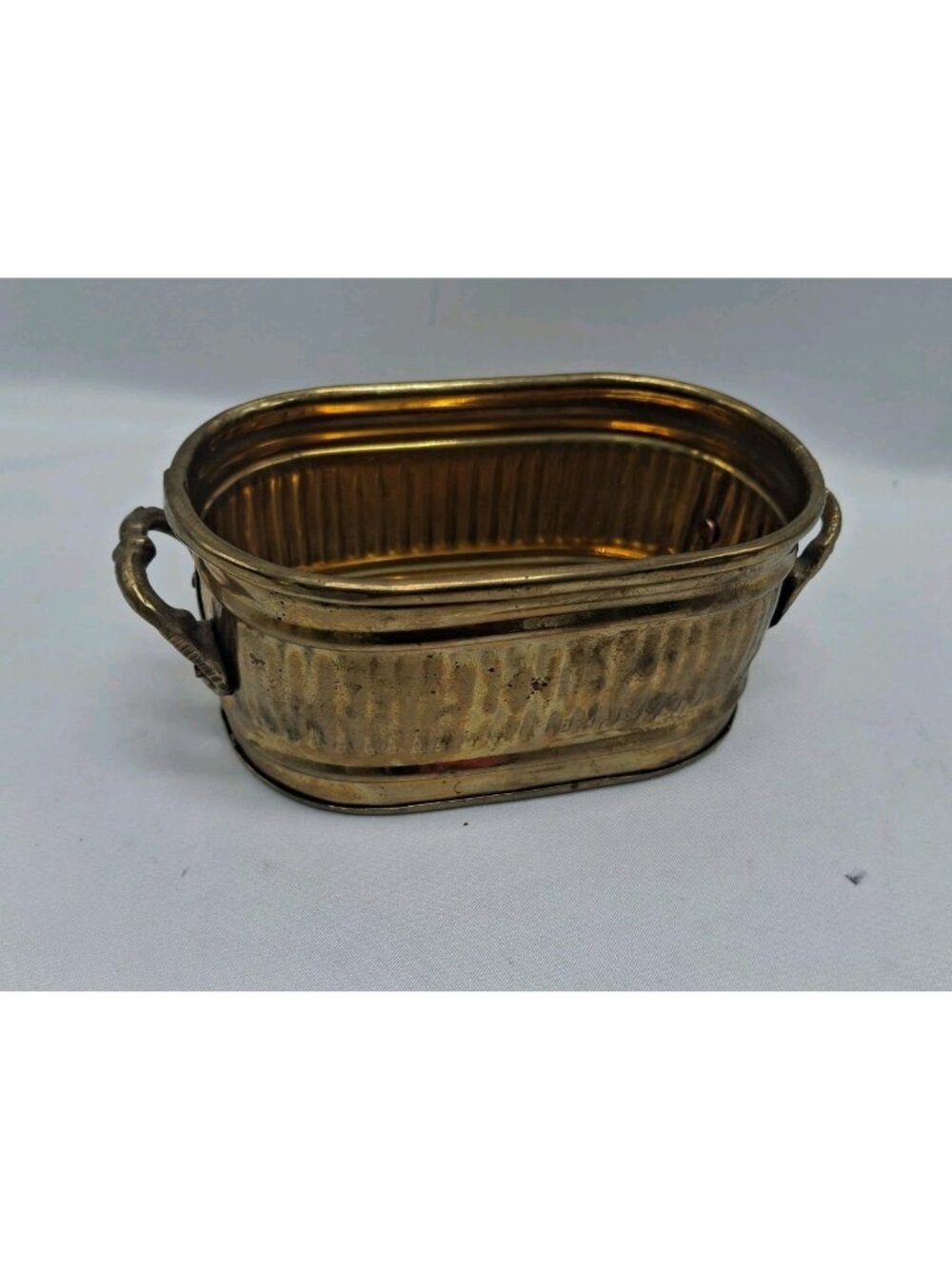 Vtg Mini Oval Ornate Brass Indoor Planter Cachepot Centerpiece 6"